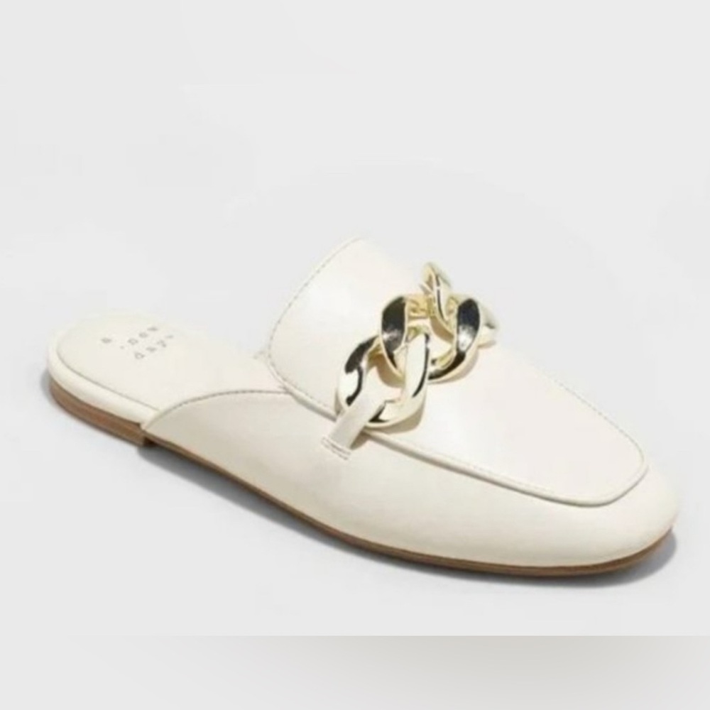 a new day Cream Gold Mules with Chain Detail